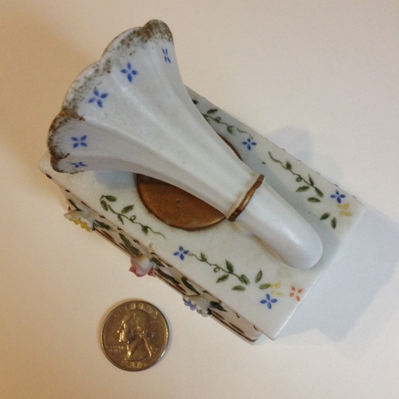 Phonograph Toothpick Holder Vintage Trinket Jewelry Box Unique Ceramic Floral - Picture 6 of 8